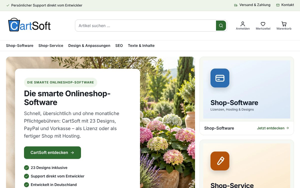 Design Gartenwelt für CartSoft