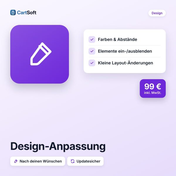 Design-Anpassung – Dein Design gefällt dir fast? Wir passen es an: Farben, Abstände, Schriften, Elemente