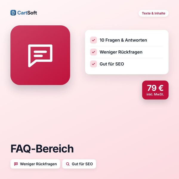 FAQ-Bereich (10 Fragen) – Die 10 wichtigsten Fragen deiner Kunden – klar beantwortet. Spart dir Rückfragen und