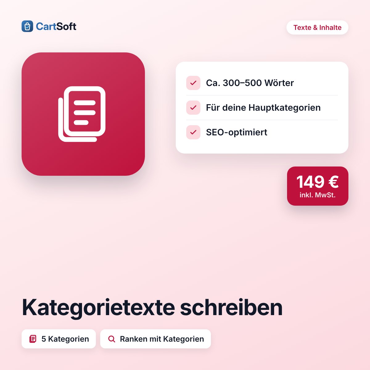 Kategorietexte schreiben (5 Stück) – Kategorieseiten sind die stärksten Seiten eines Shops bei Google. Wir schreiben 5