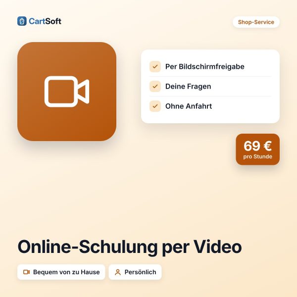 Online-Schulung per Video (pro Stunde) – Persönliche Schulung zu CartSoft per Videocall – Produkte, Bestellungen, Rechnungen und