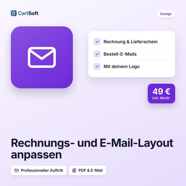 Rechnungs- und E-Mail-Layout anpassen – Rechnungen, Lieferscheine und Bestell-E-Mails in deinem Look – mit Logo, Farben und