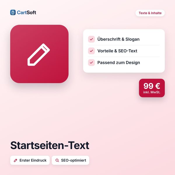 Startseiten-Text – Überzeugende Texte für deine Startseite: Überschrift, Slogan, Vorteile und SEO-Text. 99