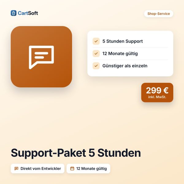 Support-Paket 5 Stunden – 5 Stunden Support zum Vorteilspreis – für Fragen, kleine Änderungen und Hilfe im Alltag,